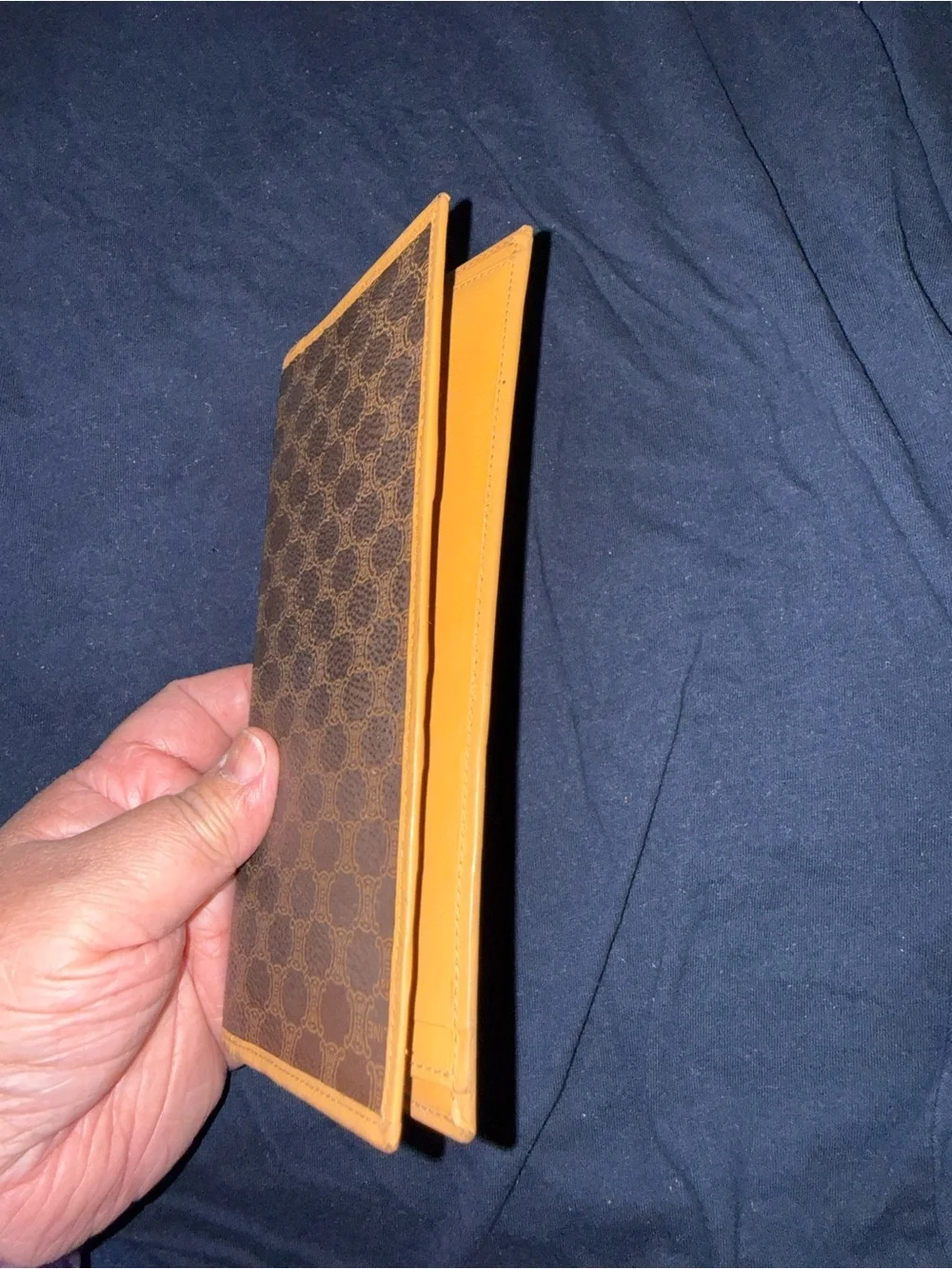 Celine Brown Monogram Trifold Wallet with Tan Trim